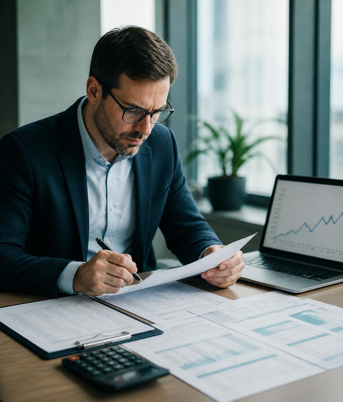 A FinQuest auditor reviewing utility invoices and consumption reports